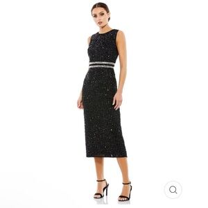 Mac Duggal Black Sequin Midi Dress